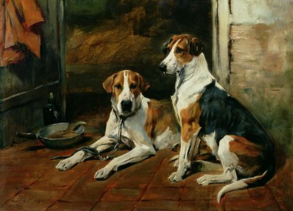 WikiOO.org - Encyclopedia of Fine Arts - Maalaus, taideteos John Emms - Hounds In A Stable Interior