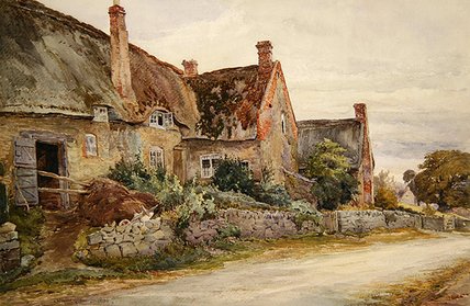 Wikioo.org - The Encyclopedia of Fine Arts - Painting, Artwork by John Fulleylove - Thatched Cottage With Barn Adjoining