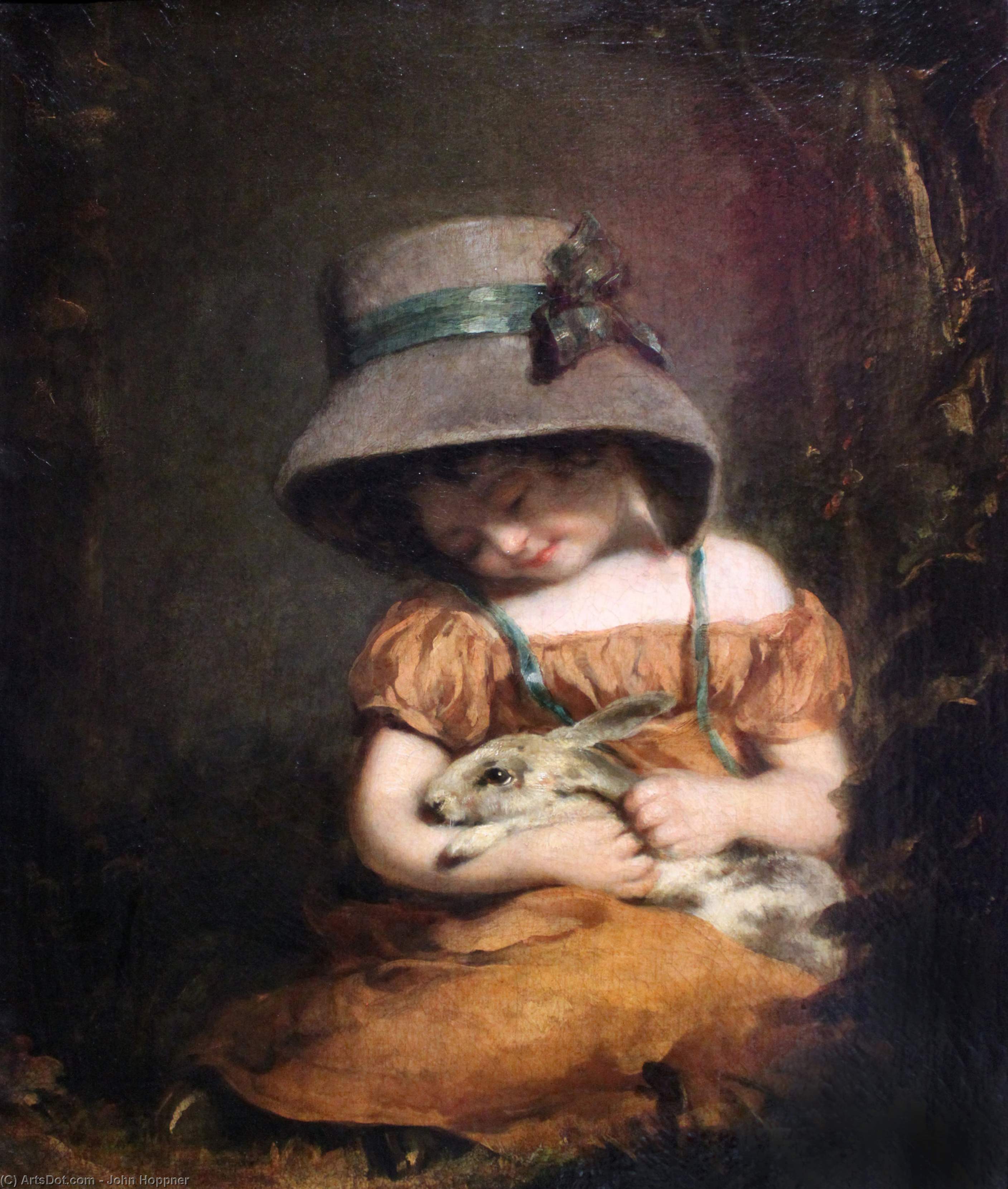 Wikoo.org - موسوعة الفنون الجميلة - اللوحة، العمل الفني John Hoppner - Girl With A Rabbit