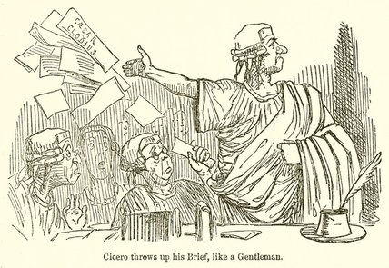Wikioo.org - The Encyclopedia of Fine Arts - Painting, Artwork by John Leech - Cicero Throws Up His Brief, Like A Gentleman