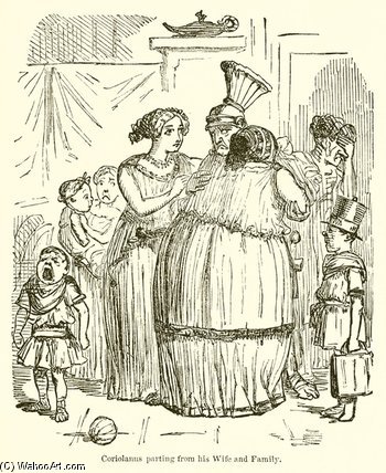 WikiOO.org - אנציקלופדיה לאמנויות יפות - ציור, יצירות אמנות John Leech - Coriolanus Parting From His Wife And Family