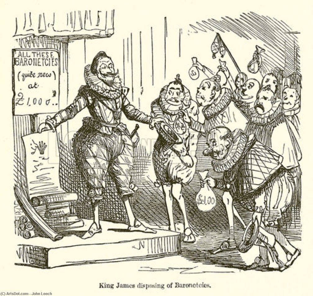 WikiOO.org - Encyclopedia of Fine Arts - Målning, konstverk John Leech - King James Disposing Of Baronetcies