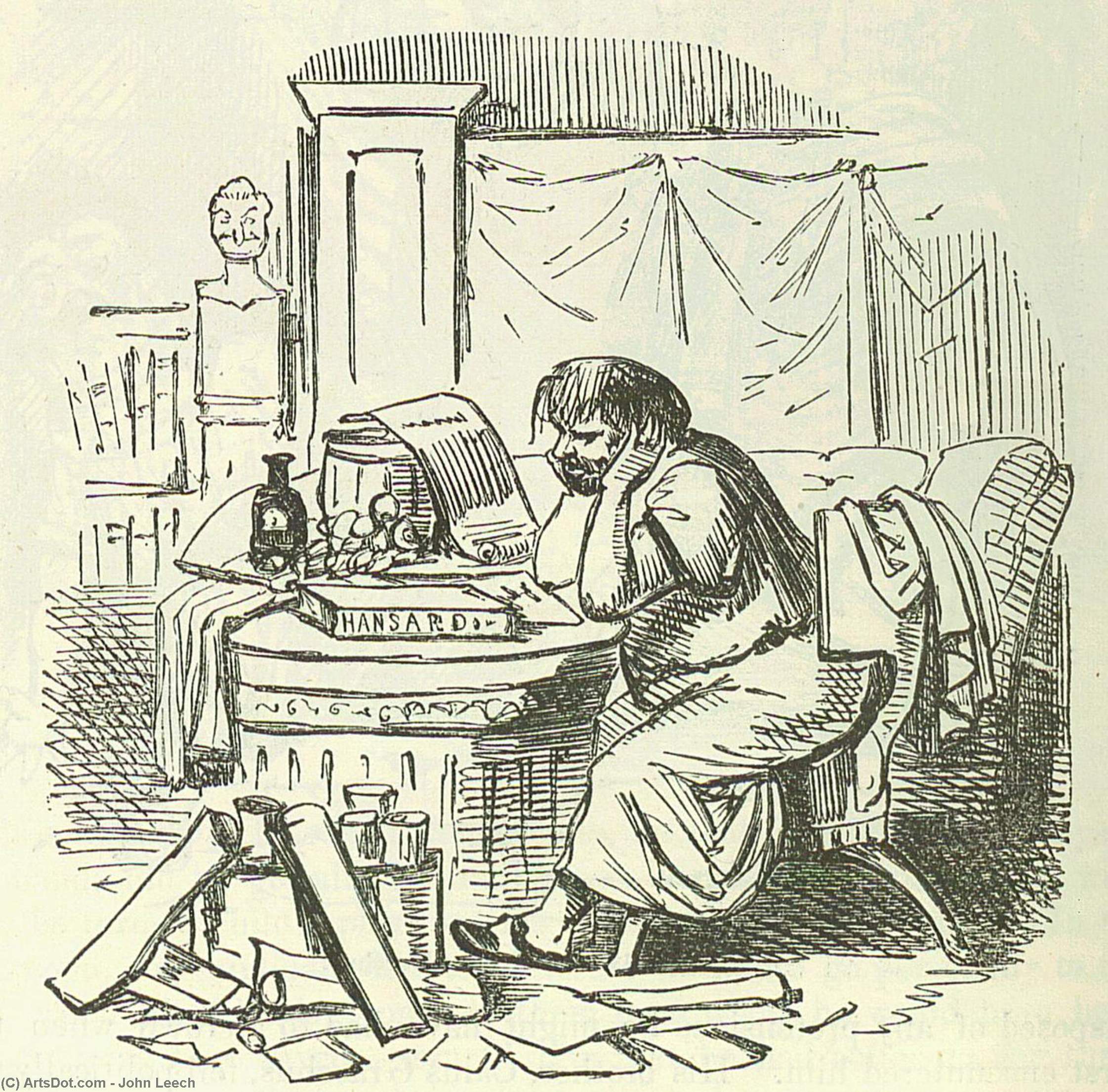 WikiOO.org - Encyclopedia of Fine Arts - Festés, Grafika John Leech - Scipio Aemilianus Cramming Himself For A Speech