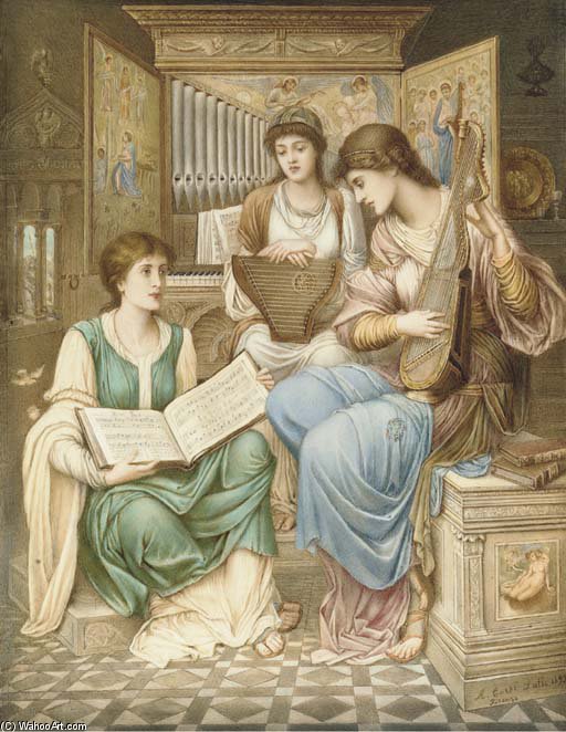 Wikioo.org - The Encyclopedia of Fine Arts - Painting, Artwork by John Melhuish Strudwick - The Gentle Music Of A Byegone Day