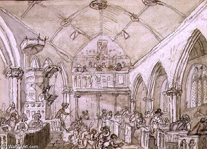 Wikioo.org - The Encyclopedia of Fine Arts - Painting, Artwork by John Nixon - Congregation, St. Mary's Church, C.1812