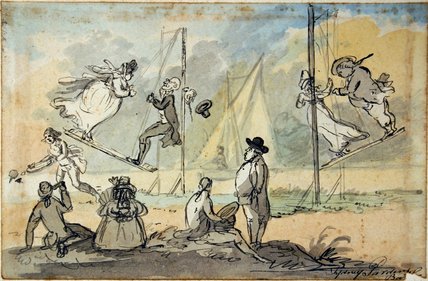Wikioo.org - The Encyclopedia of Fine Arts - Painting, Artwork by John Nixon - People On Swings In A Bath Pleasure Garden, C.1800