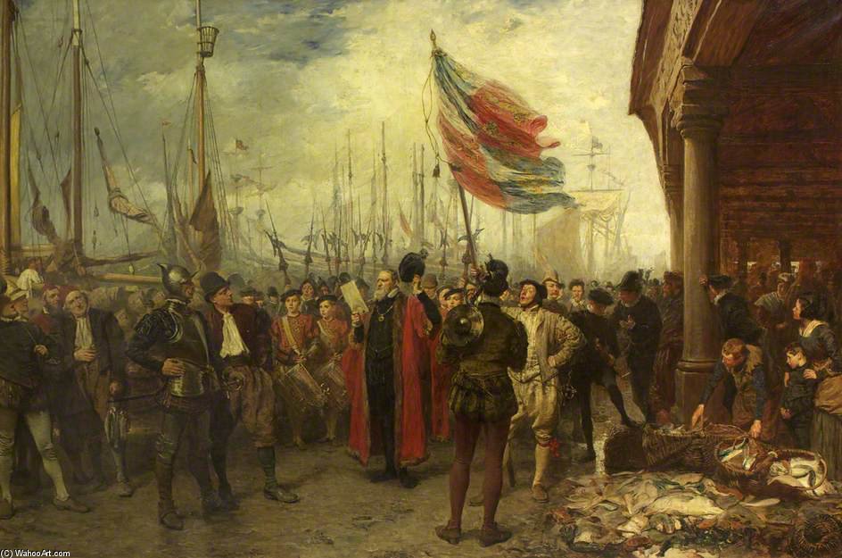 Wikioo.org - The Encyclopedia of Fine Arts - Painting, Artwork by John Seymour Lucas - The Call To Arms, Plymouth Quay