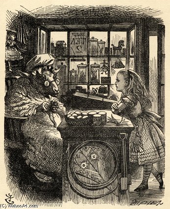 Wikioo.org - สารานุกรมวิจิตรศิลป์ - จิตรกรรม John Tenniel - Alice And The Knitting Sheep
