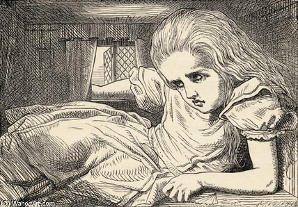 Wikioo.org - The Encyclopedia of Fine Arts - Painting, Artwork by John Tenniel - Alice Grows Too Tall For The Room