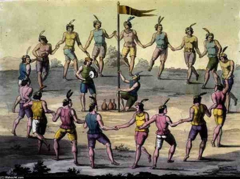 Wikioo.org - The Encyclopedia of Fine Arts - Painting, Artwork by John White - Chilean Indians Doing A Ceremonial Dance Large