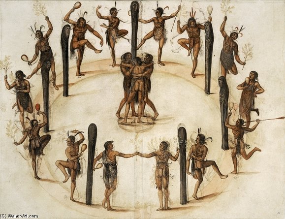 WikiOO.org - Encyclopedia of Fine Arts - Festés, Grafika John White - Indians Dancing
