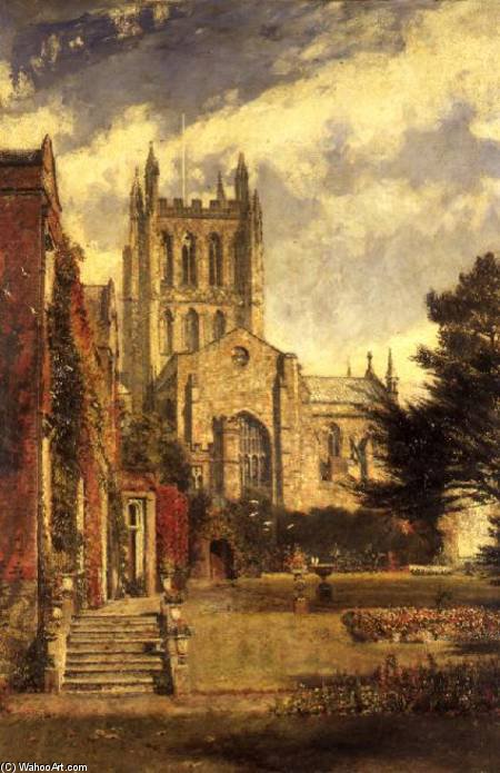 Wikioo.org - The Encyclopedia of Fine Arts - Painting, Artwork by John William Buxton Knight - Hereford Cathedral -