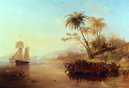 Wikioo.org - สารานุกรมวิจิตรศิลป์ - จิตรกรรม John Wilson Carmichael - A British Surveying Ship In The South Pacific