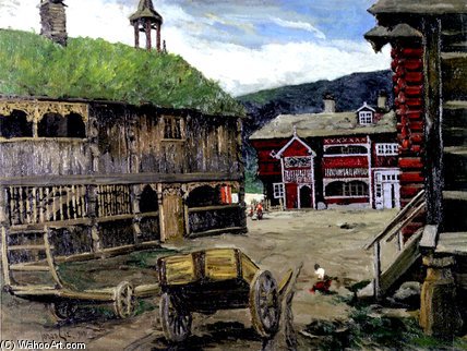 Wikioo.org - The Encyclopedia of Fine Arts - Painting, Artwork by Jonas Lie - A Norwegian Village