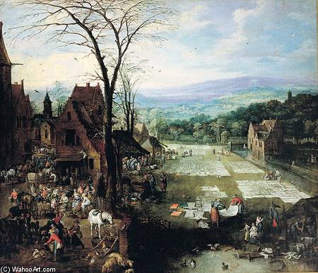 WikiOO.org - Encyclopedia of Fine Arts - Lukisan, Artwork Joos De Momper - Market And Bleaching Ground