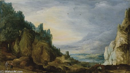 Wikioo.org - The Encyclopedia of Fine Arts - Painting, Artwork by Joos De Momper - Paysage Montagneux Avec Un Village Et Des Voyageurs