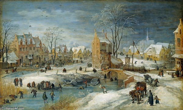 Wikioo.org - The Encyclopedia of Fine Arts - Painting, Artwork by Joos De Momper The Younger - Village In Winter
