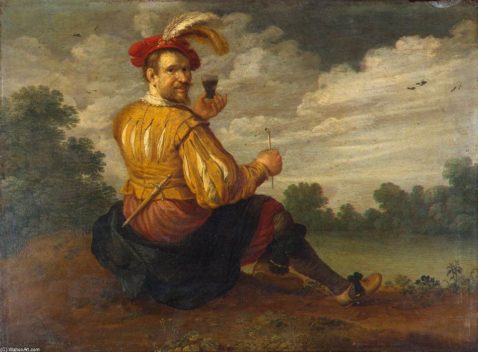 Wikioo.org - The Encyclopedia of Fine Arts - Painting, Artwork by Joost Cornelisz Droochsloot - Self-portrait In A Landscape