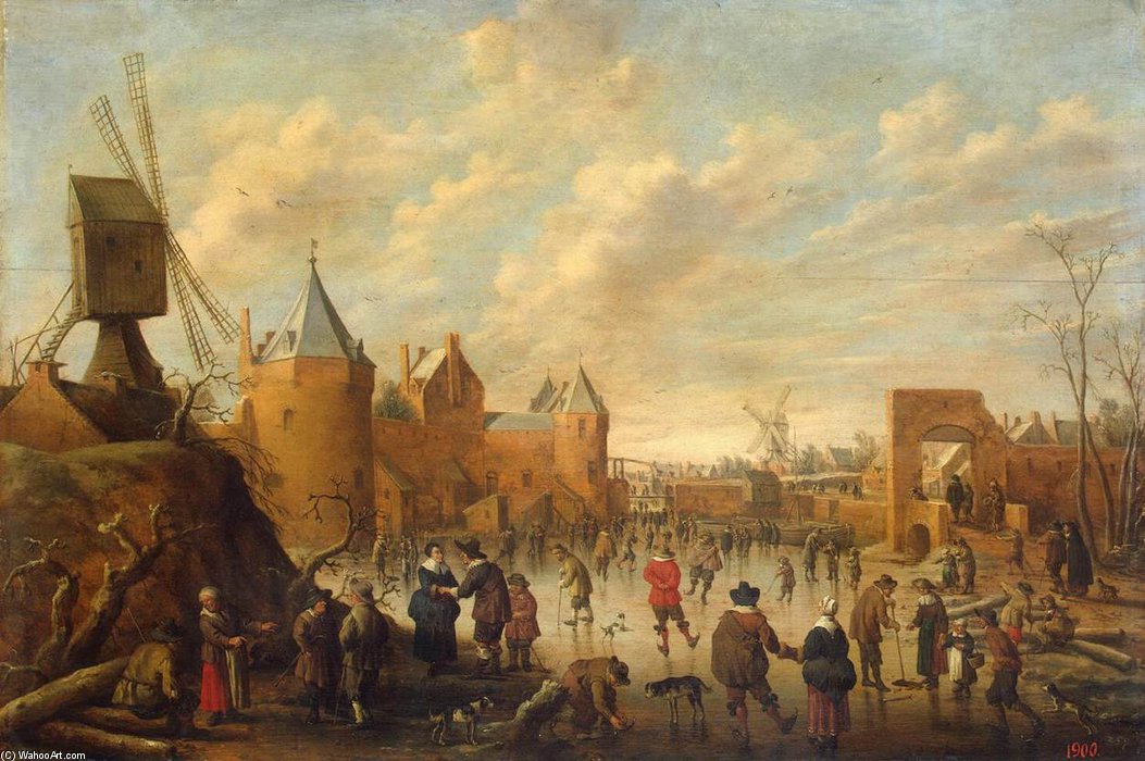 WikiOO.org – 美術百科全書 - 繪畫，作品 Joost Cornelisz Droochsloot - 冬天  在  荷兰 `town`
