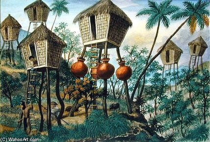 WikiOO.org - Encyclopedia of Fine Arts - Maľba, Artwork Jose Honorato Lozano - Huts Of The Mountain Indians