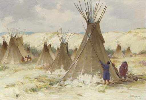 Wikioo.org - สารานุกรมวิจิตรศิลป์ - จิตรกรรม Joseph Henry Sharp - Early Winter On Crow Reservation, Montana