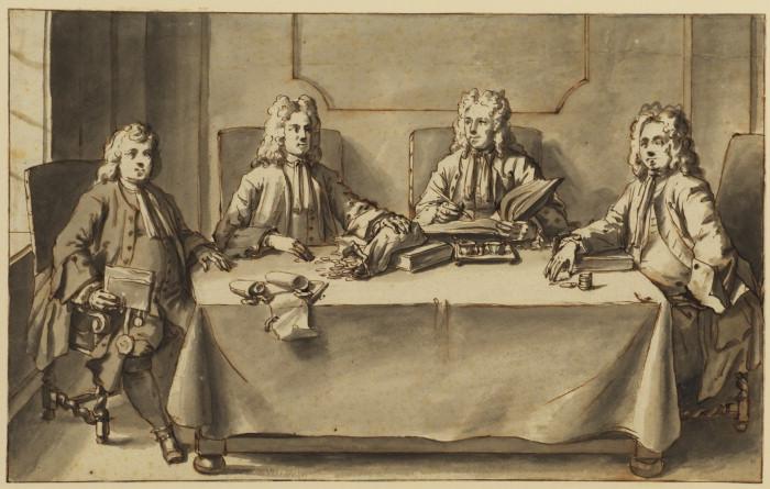 Wikioo.org - Encyklopedia Sztuk Pięknych - Malarstwo, Grafika Joseph Highmore - Four Men Seated At A Table