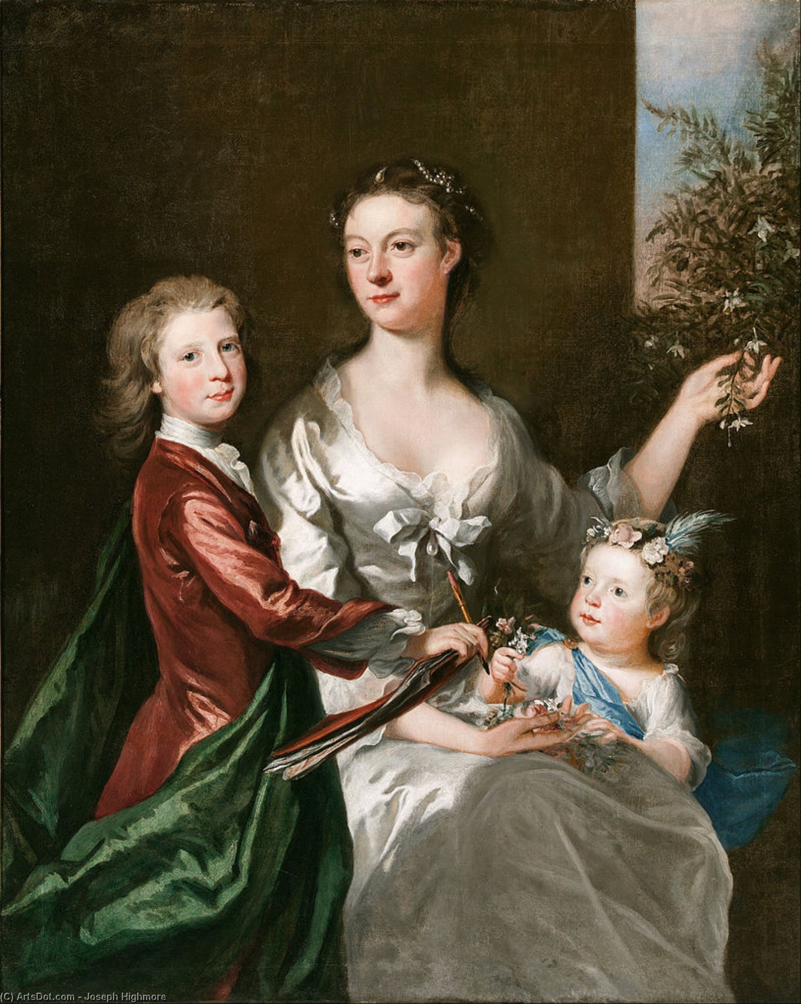 Wikioo.org - The Encyclopedia of Fine Arts - Painting, Artwork by Joseph Highmore - The Artist's Wife Susanna, Son Anthony And Daughter Susanna