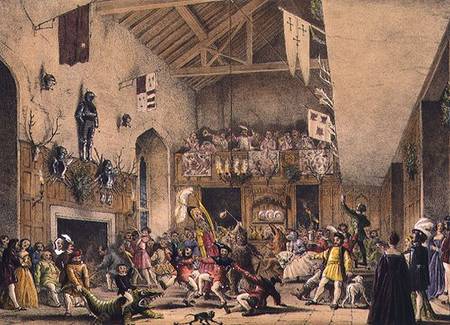 Wikioo.org - The Encyclopedia of Fine Arts - Painting, Artwork by Joseph Nash - Twelfth Night Revels In The Great Hall,