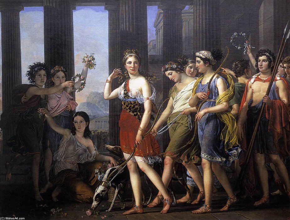 Wikioo.org - The Encyclopedia of Fine Arts - Painting, Artwork by Joseph Paelinck - The Fair Anthia Leading Her Companions To The Temple Of Diana In Ephesus