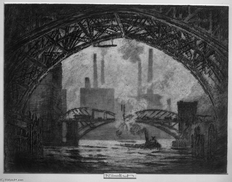 WikiOO.org - Enciklopedija dailės - Tapyba, meno kuriniai Joseph Pennell - Under The Bridges, Chicago