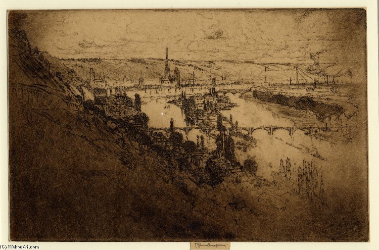 WikiOO.org - دایره المعارف هنرهای زیبا - نقاشی، آثار هنری Joseph Pennell - View Of Rouen From Bon Secours