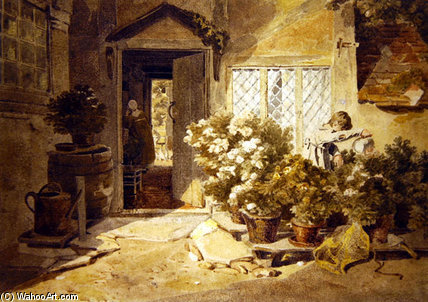 Wikioo.org - The Encyclopedia of Fine Arts - Painting, Artwork by Joshua Cristall - A Cottage Yard