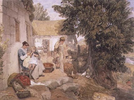 Wikioo.org - The Encyclopedia of Fine Arts - Painting, Artwork by Joshua Cristall - Cottages Near Symonds Yat With Country Figures,