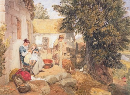 Wikioo.org - The Encyclopedia of Fine Arts - Painting, Artwork by Joshua Cristall - Cottages Near Symonds Yat With Country Figures