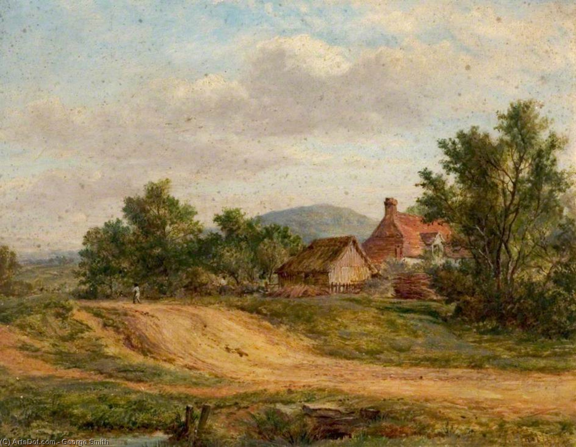 WikiOO.org - Encyclopedia of Fine Arts - Malba, Artwork George Smith - A Country Road And Cottage
