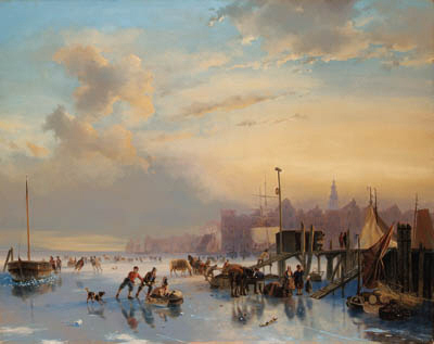 Wikioo.org - The Encyclopedia of Fine Arts - Painting, Artwork by Nicolaas Johannes Roosenboom - Skaters On The Ij, Amsterdam