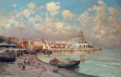 Wikioo.org - The Encyclopedia of Fine Arts - Painting, Artwork by Carlo Brancaccio - Mount Vesuvius From Procida