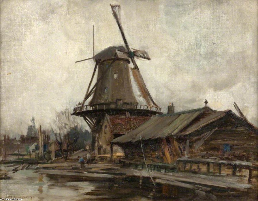WikiOO.org - Encyclopedia of Fine Arts - Schilderen, Artwork William Stewart Macgeorge - Rotterdam With Windmill