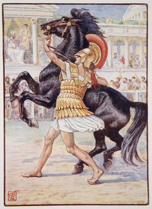 WikiOO.org - Encyclopedia of Fine Arts - Maalaus, taideteos Walter Crane - He Ran Towards The Horse And Seized The Bridle