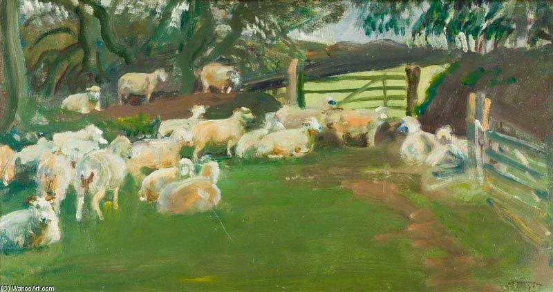 Wikoo.org - موسوعة الفنون الجميلة - اللوحة، العمل الفني Alfred James Munnings - Exmoor Sheep
