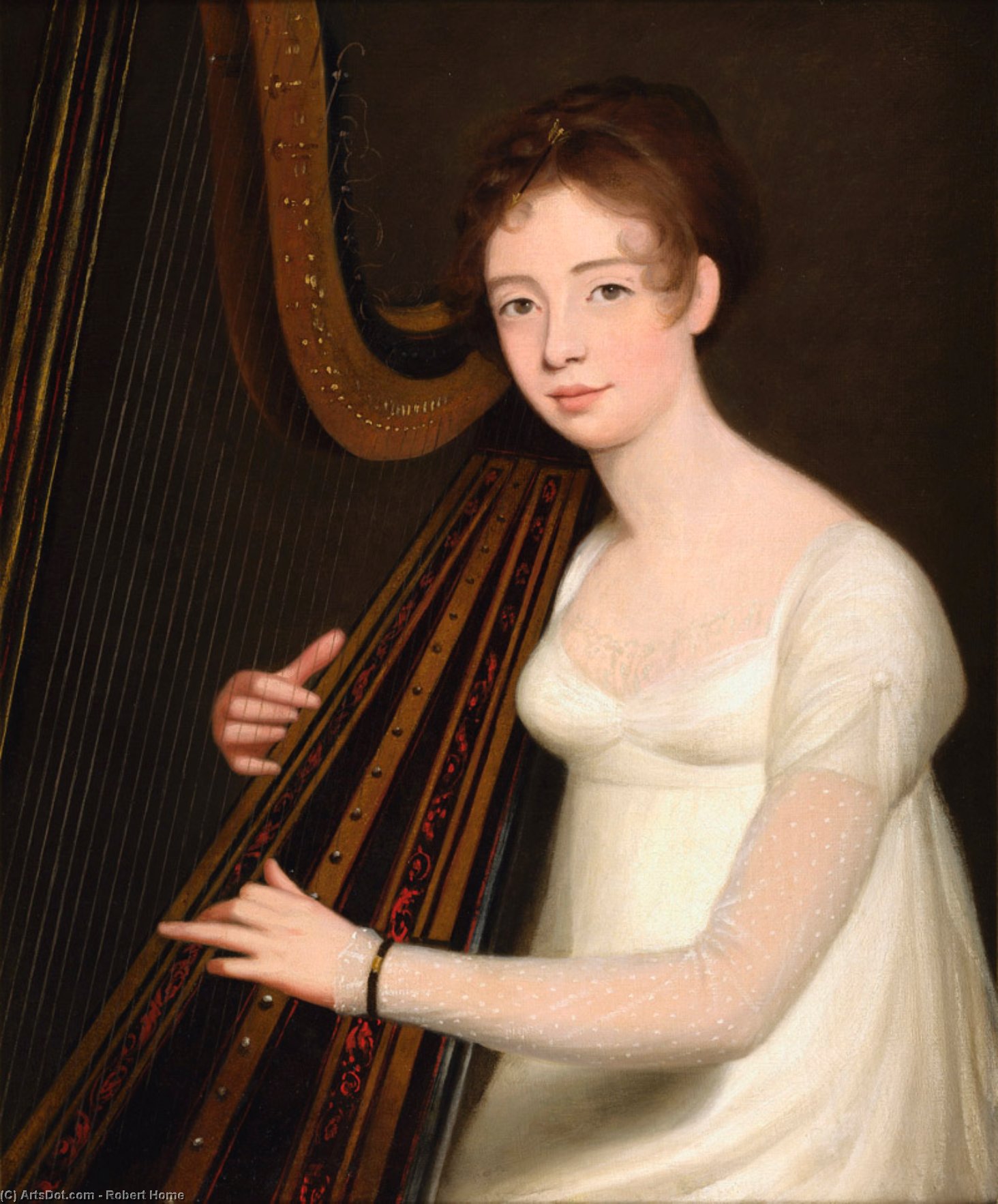 Wikioo.org - สารานุกรมวิจิตรศิลป์ - จิตรกรรม Robert Home - Portrait Of A Young Woman Playing The Harp