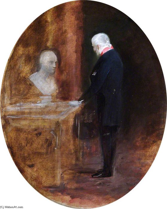 Wikioo.org - The Encyclopedia of Fine Arts - Painting, Artwork by Charles Robert Leslie - The 1st Duke Of Wellington Looking At A Bust Of Napoleon