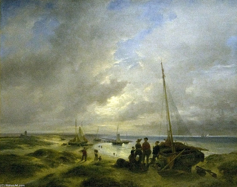 Wikioo.org - The Encyclopedia of Fine Arts - Painting, Artwork by Andreas Schelfhout - Beach At Katwijk
