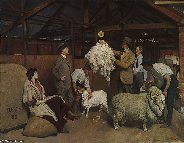 WikiOO.org – 美術百科全書 - 繪畫，作品 George Lambert - 称重羊毛