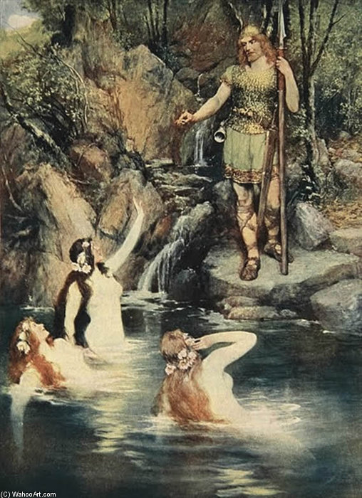 WikiOO.org - 百科事典 - 絵画、アートワーク Ferdinand Leeke - ショアために3つの乙女泳い閉じます