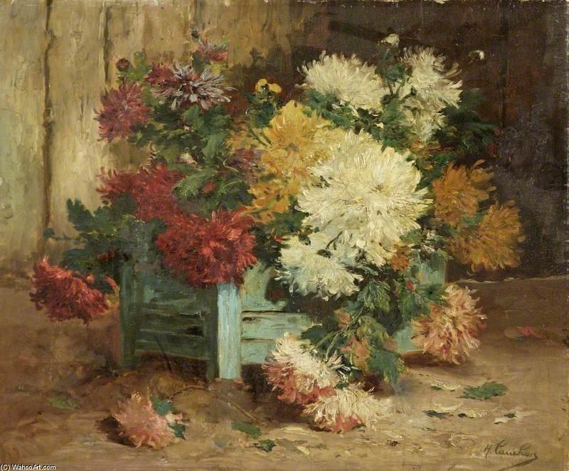 Wikioo.org - The Encyclopedia of Fine Arts - Painting, Artwork by Eugene Henri Cauchois - Dahlias In An Urn