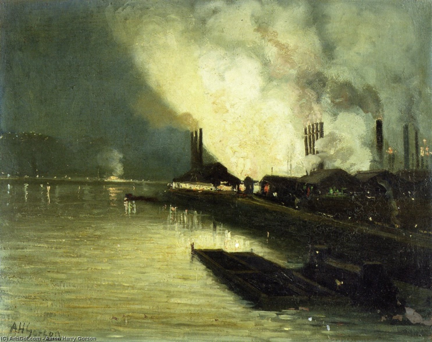 Wikioo.org - The Encyclopedia of Fine Arts - Painting, Artwork by Aaron Harry Gorson - Factories At Night -