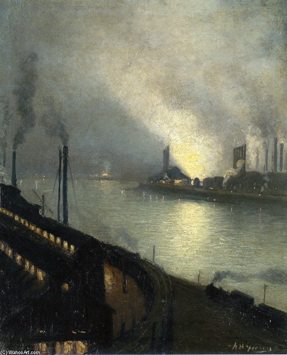 Wikioo.org - The Encyclopedia of Fine Arts - Painting, Artwork by Aaron Harry Gorson - Factories At Night