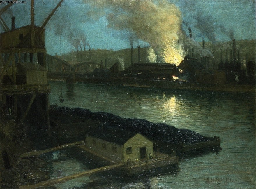 WikiOO.org - Encyclopedia of Fine Arts - Maľba, Artwork Aaron Harry Gorson - Pittsburgh Mills At Night