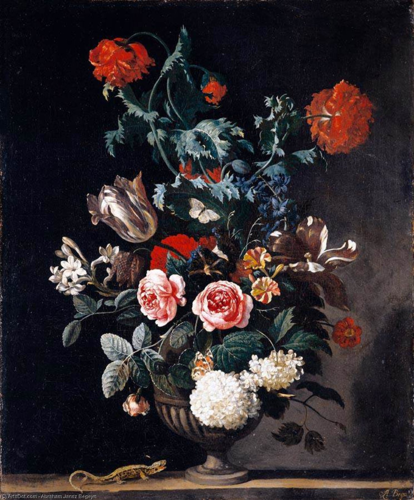 Wikioo.org - The Encyclopedia of Fine Arts - Painting, Artwork by Abraham Jansz Begeyn - Flowers In A Stone Vase
